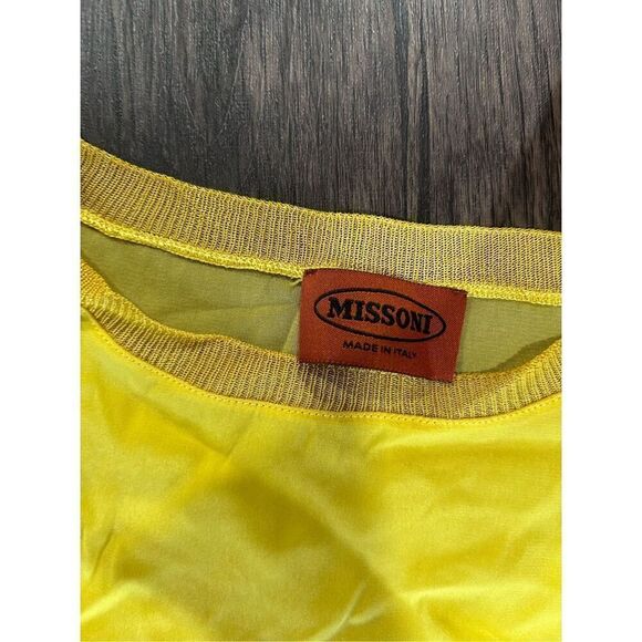 Missoni Short Sleeve Crew Neck Lightweight Sheer Top Yellow Gold Size Medium - Picture 9 of 11